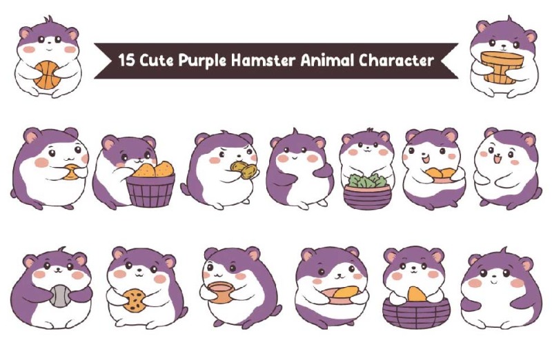 15 Cute Purple Hamster Mouse Animal Character Illustration