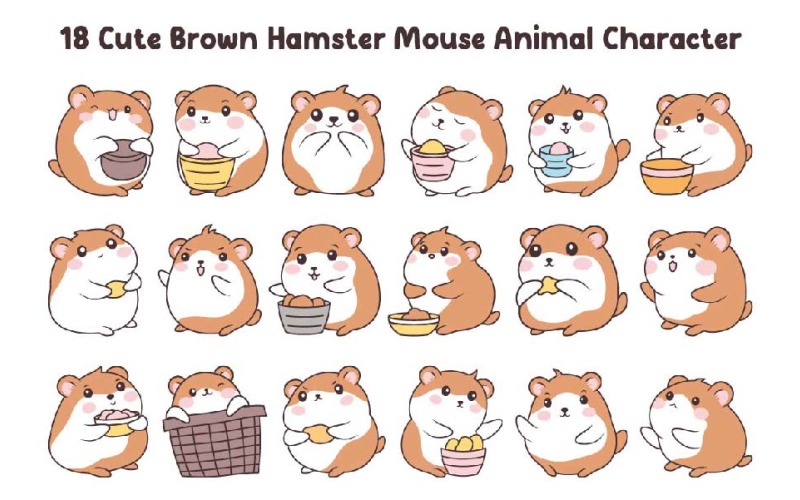 18 Cute Brown Hamster Mouse Animal Character Illustration