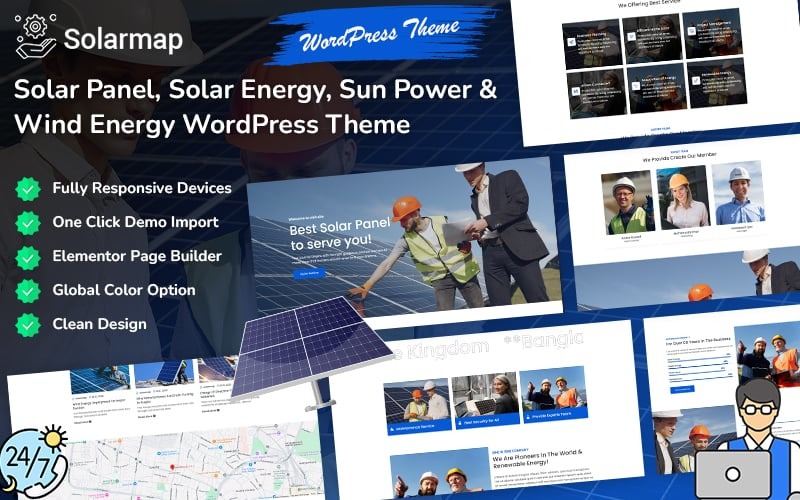 Solarmap - Solar Panel & Solar Energy Elementor Theme WordPress Theme