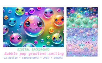 Bubble pop gradient with orbs and smiling eyes background