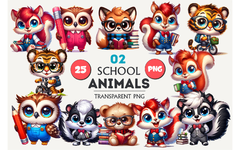School animal cartoon 02. TShirt Sticker. Illustration