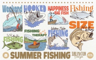 Summer Fishing Sublimation Designs Bundle PNG