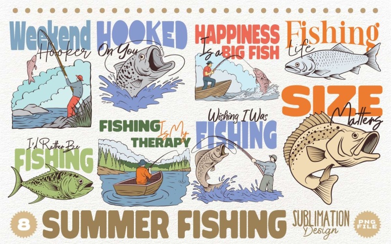 Summer Fishing Sublimation Designs Bundle PNG T-shirt