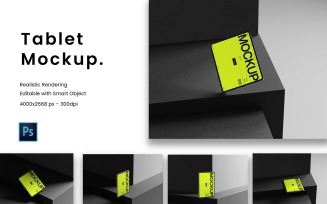 Tablet Mockup on Dark Stone Platform