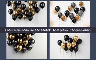 Gold black neon balloon confetti background for graduation