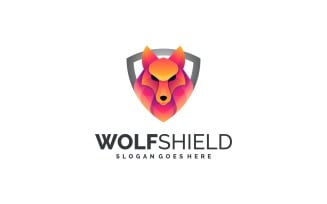 Modern Colorful Wolf Shield Logo Design