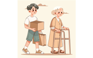 Child and Elderly Woman with Gifts