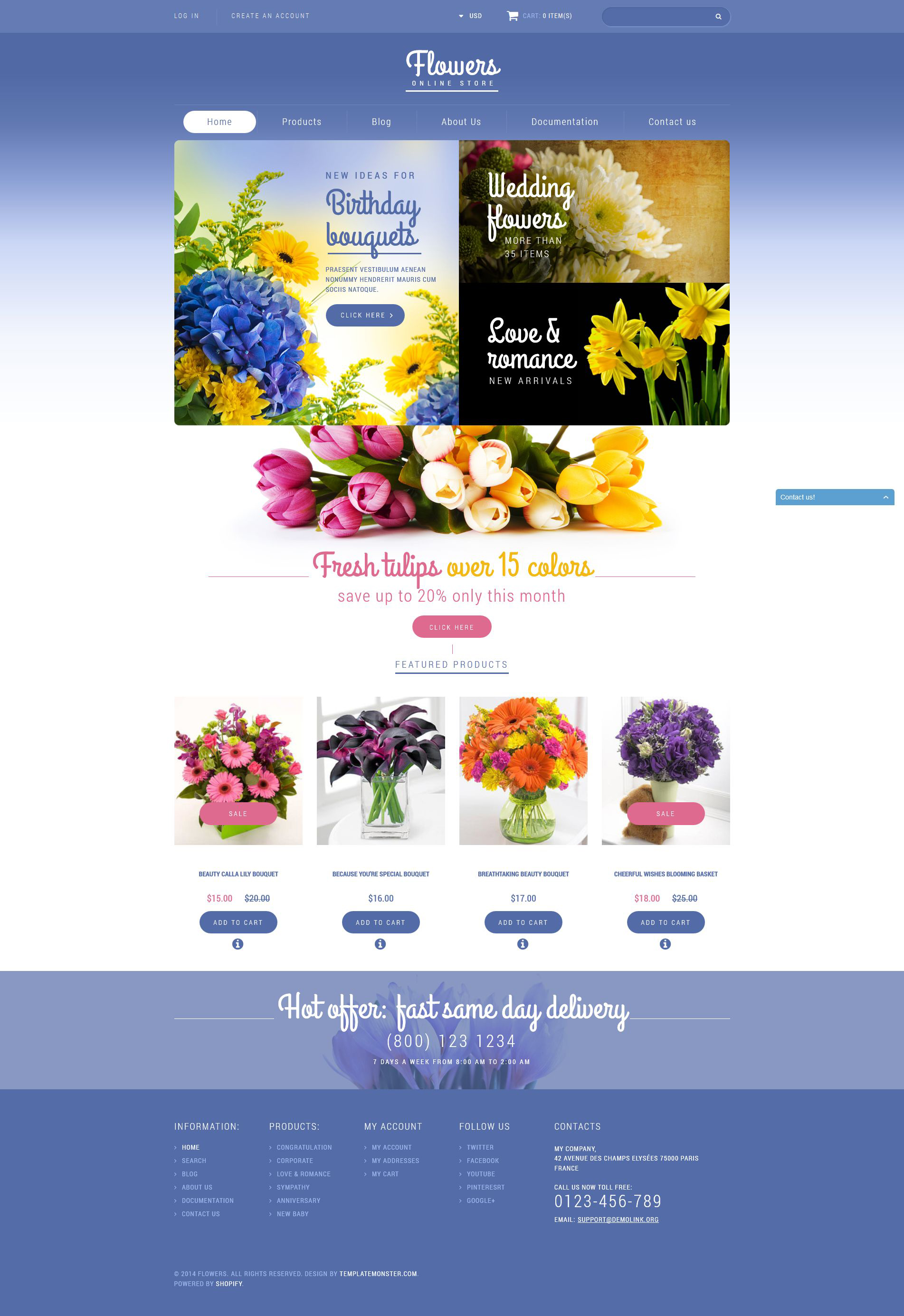 "Flowers Store" - адаптивний Shopify шаблон №52090 - скріншот