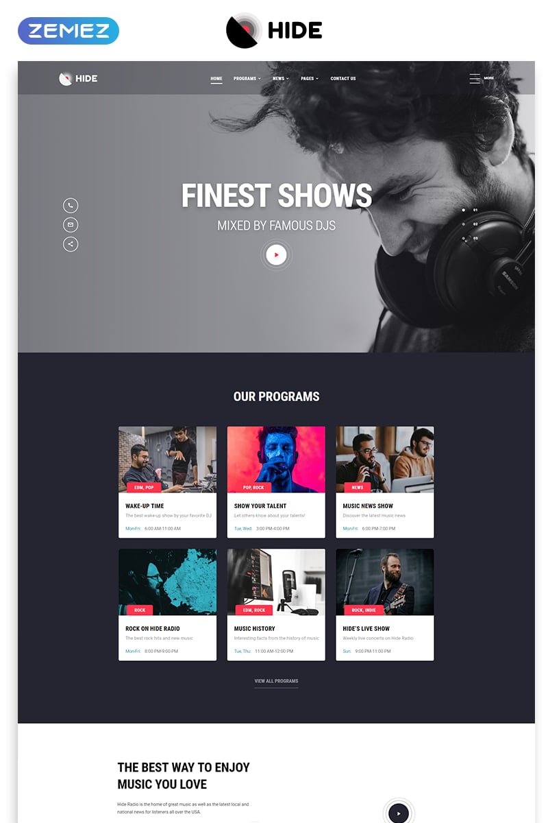 Responsywny szablon strony www HIDE - Online Radio Multipage Creative HTML #52094