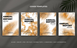 Annual Report Cover Template with Orange and Brown Watercolor Brush Strokes