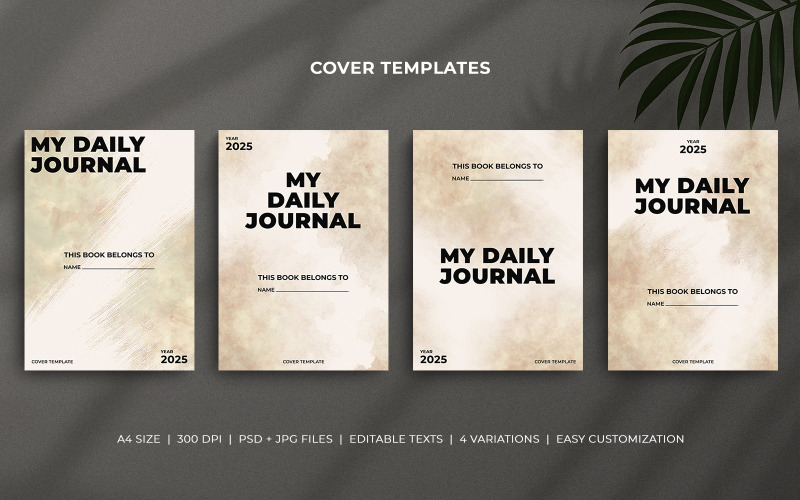 Daily Journal Cover Templates – Soft Vintage Pastel Watercolor Design – A4 Layout Corporate Identity
