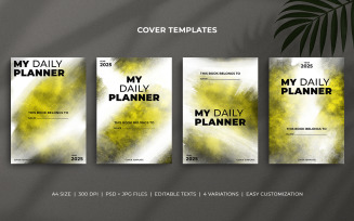 Daily Planner Cover Templates – Minimal Design with White and Dark Yellow Watercolor Textures