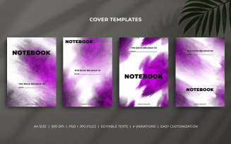 Notebook Cover Templates – Minimal A4 Design with White & Dark Pink Watercolor Textures