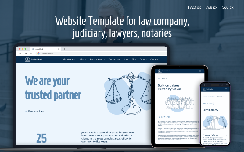 JuristMind – Law company multi-page website UI Template UI Element