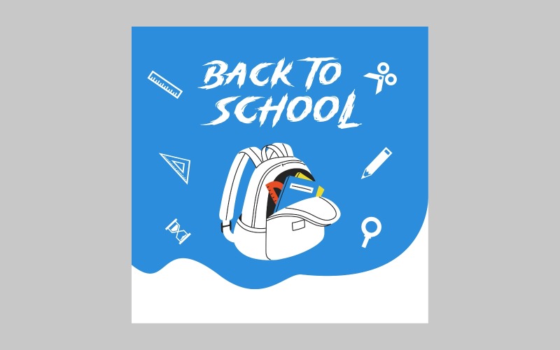 Back to school blue and white minimalist design template Social Media