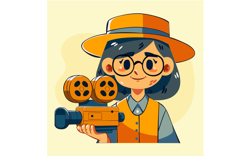 Character Holding Vintage Film Camera Illustration