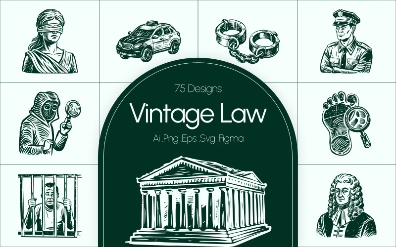 Modern Vintage Law Icons Set Illustration