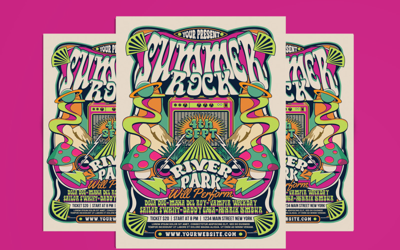 Retro Summer Rock Music Flyer Corporate Identity