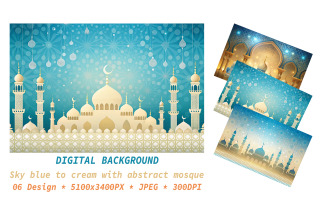 Sky blue to cream with abstract mosque