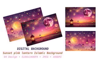 Sunset pink lantern Islamic Background