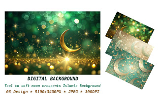 Teal to soft moon crescents Islamic Background