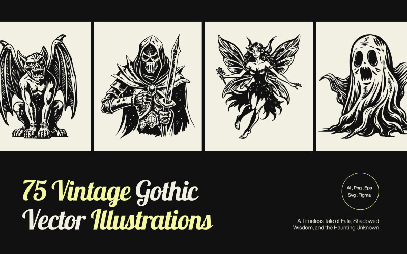Vintage Gothic Illustration Art Set