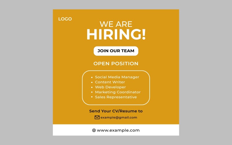 We are hiring for jobs minimalist template design Social Media
