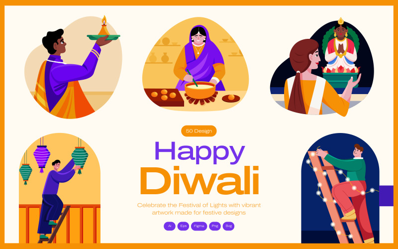 Diwali Vector Art Illustration Set