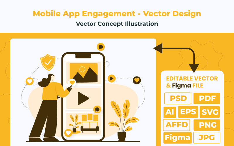 Mobile App Engagement - Flat Vector Design Illustration