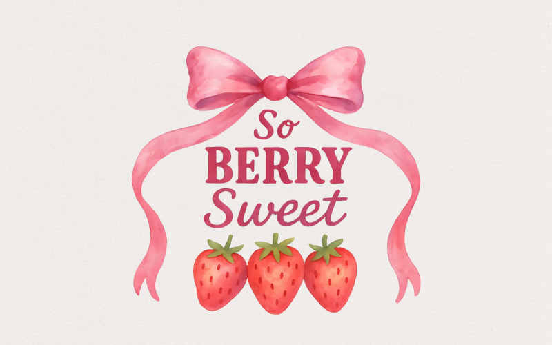So Berry Sweet PNG, Strawberries PNG, Coquette Bow PNG, Spring Design DTF, Cute Spring Quote, Illustration