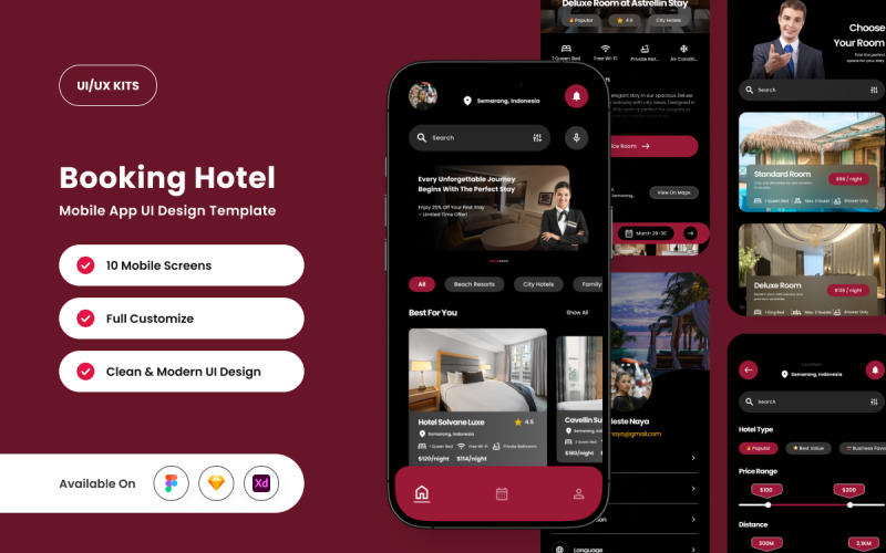 Caventra – Hotel Booking App Design Template UI Element