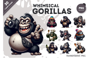 Whimsical cartoon gorillas 02. T-Shirt, PNG.