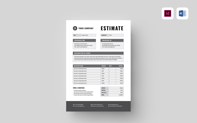 Job Estimate Word Template Corporate Identity