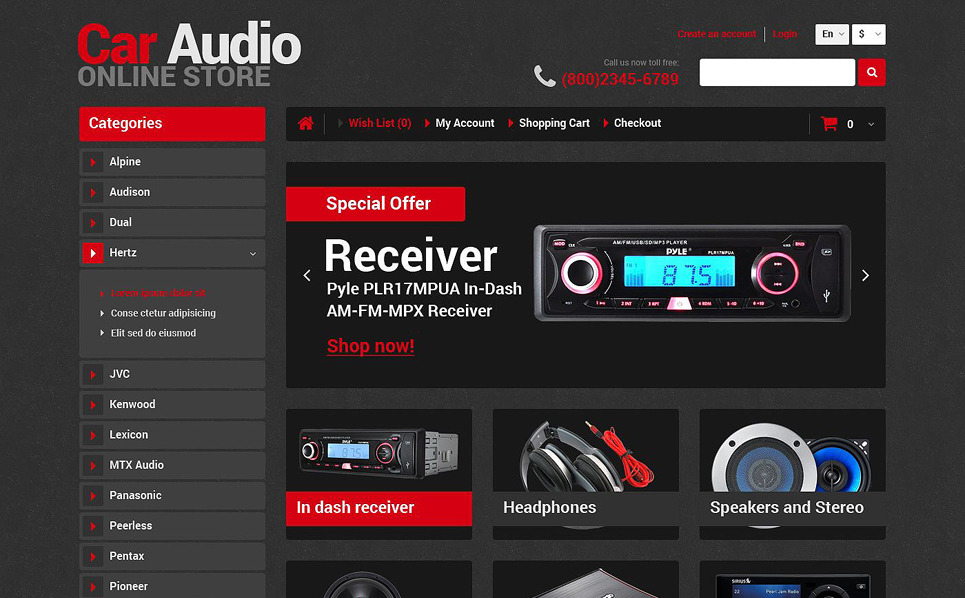 Car Audio Store OpenCart Template 52183