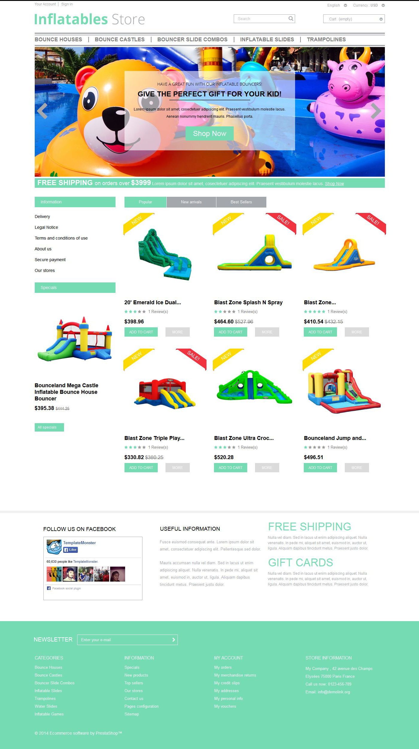"Inflatables" - адаптивний PrestaShop шаблон №52149
