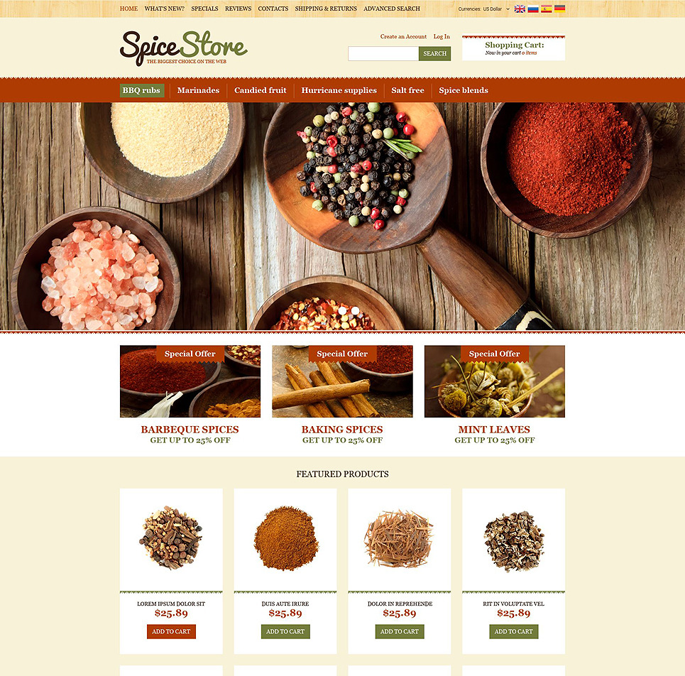 Spice Shop osCommerce Theme Big Screenshot Spice Shop OsCommerce Template New Screenshots BIG
