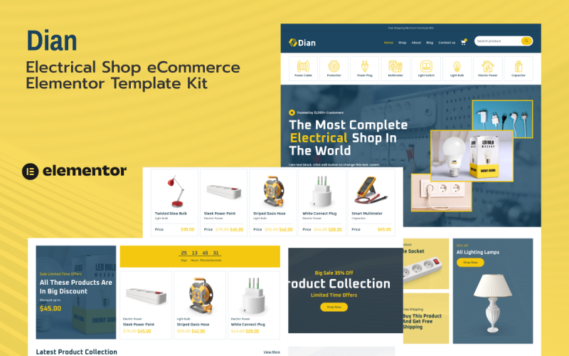 Dian - Electrical Shop & Store eCommerce Elementor Pro Template Kit Elementor Kit