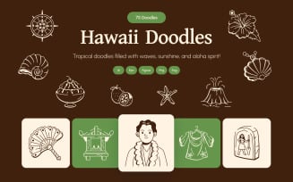 Modern Hawaii Doodle Icon Set