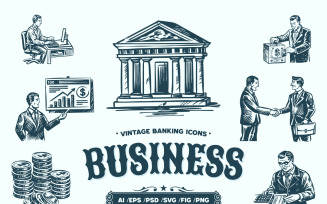 Vintage Business and Banking Icon Set