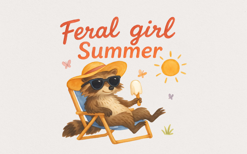 Feral Girl Summer Raccoon Png, Funny Raccoon Png, Cowgirl Raccoon Png, Western Png, Summer Graphic Illustration