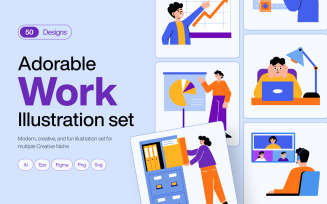 Work Illustration Art Set