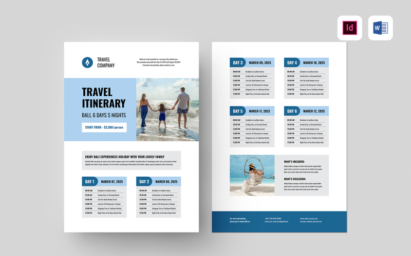 Travel Itinerary Flyer Template Corporate Identity