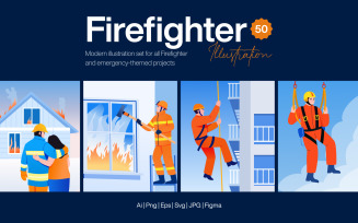Firefighter Illustration Art Set