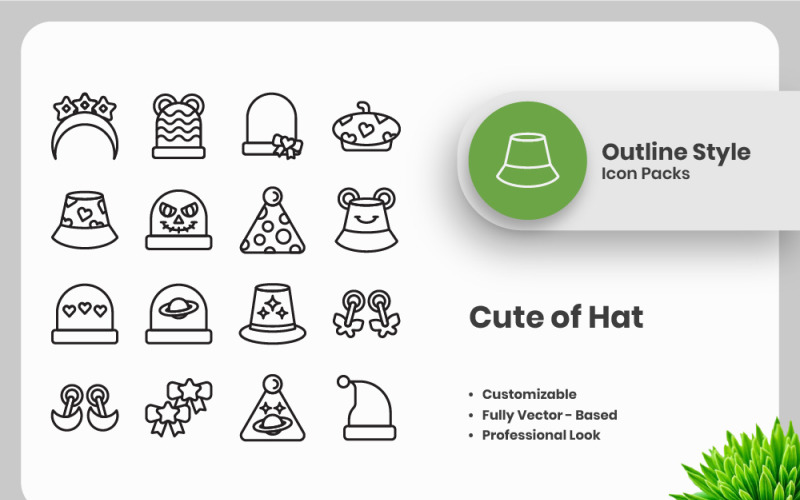 20 Set of Cut of Hat Outline Icon Collection Icon Set