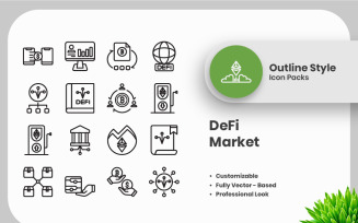 20 Set of Defi Market Outline Icon Collection