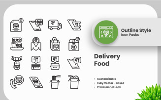 20 Set of Food Delivery Outline Icon Collection