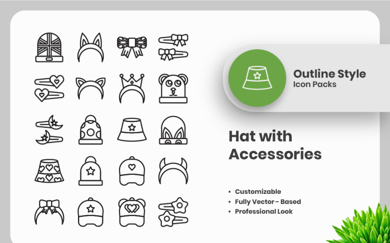 20 Set of Hat and Accessories Vol 2 Outline Icon Collection Icon Set