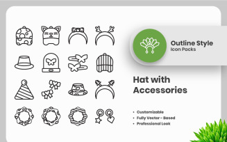 20 Set of Hat and Accessories2 Outline Icon Collection