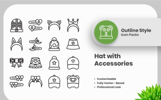 20 Set of Hat with Accessories Outline Icon Collection