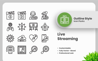 20 Set of Live Streaming Vol 4 Outline Icon Collection
